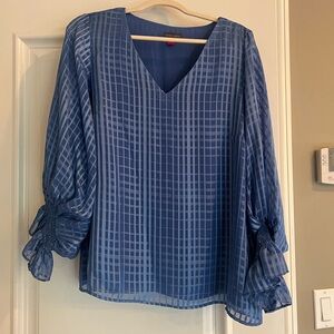 Vince Camuto Blue Boxy Blouse with Ruffled Sleeves
